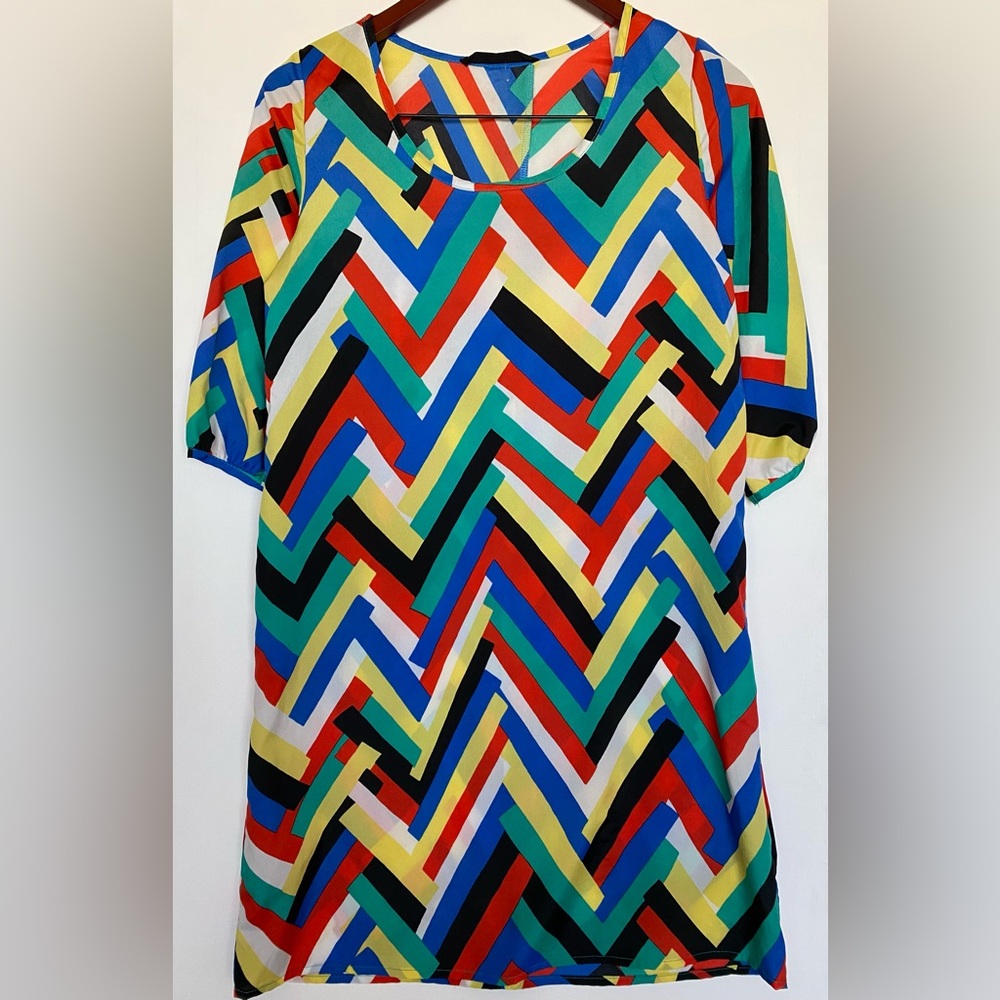 Peaches & Cream - Multicolor Chevron Dress W Buttons Colorful - One Size